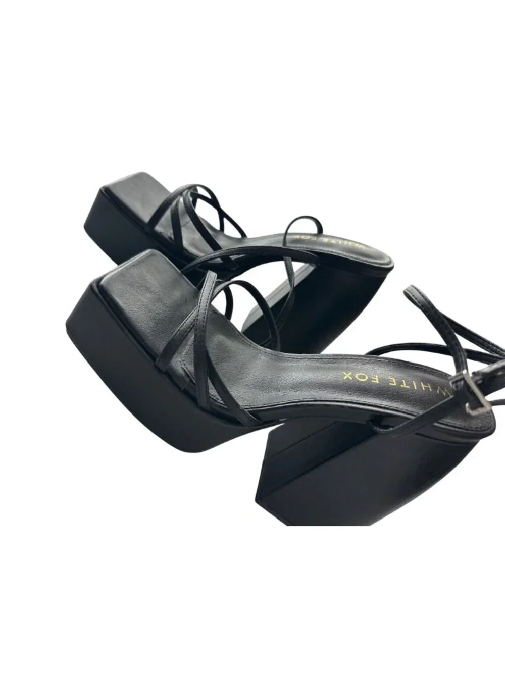 White Fox Black Platform Block Heel Strappy Sandals Size 8
